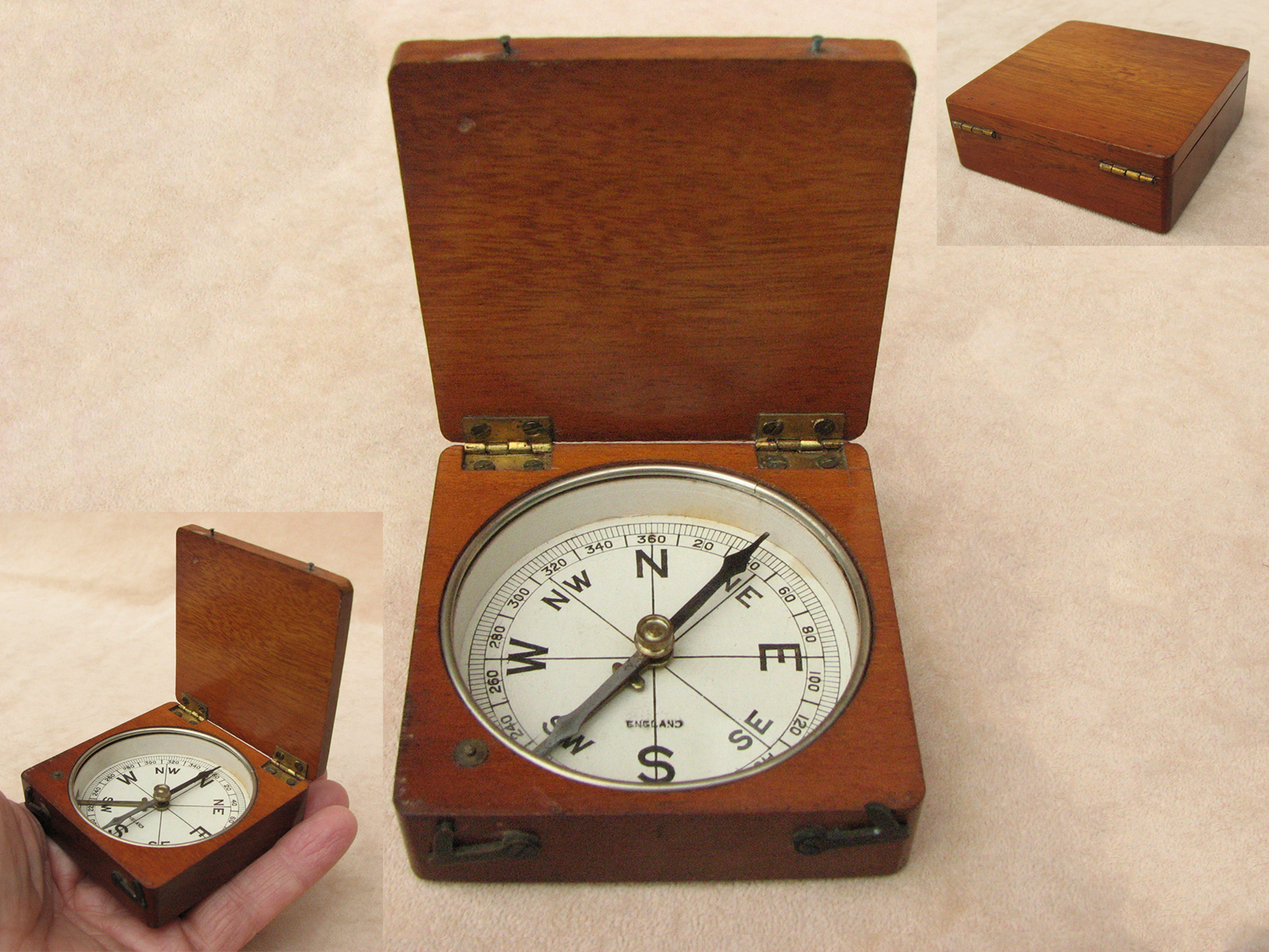 Late Victorian mahogany cased pocket compass